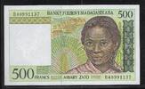 MADAGASIKARA/MADAGASCAR 500 Francs/ 100 Ariary Zato Junge Frau aus Madagaskar. Jeune femme malgache. Serie: B . -