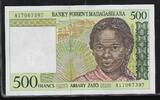 MADAGASIKARA/MADAGASCAR 500 Francs/ 100 Ariary Zato Junge Frau aus Madagaskar. Jeune femme malgache. Serie: A . -