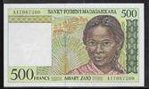MADAGASIKARA/MADAGASCAR 500 Francs/ 100 Ariary Zato Junge Frau aus Madagaskar. Jeune femme malgache. Serie: A . -