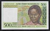MADAGASIKARA/MADAGASCAR 500 Francs/ 100 Ariary Zato Junge Frau aus Madagaskar. Jeune femme malgache. Serie: A . -