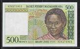 MADAGASIKARA/MADAGASCAR 500 Francs/ 100 Ariary Zato Junge Frau aus Madagaskar. Jeune femme malgache. Serie: A . -