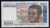 MADAGASIKARA / MADAGASCAR 1000 Francs/200 Ariary Junge Mann aus Madagaskar. Jeune homme malgache. Serie: A . -