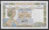 FRANCE . 500 Francs LA PAIX. Alphabet: (Série) O.6947 . -