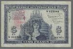 NOUVELLES HÉBRIDES/FRANCE LIBRE. 5 Francs. Serie: N . Banque de l' Indochine (NOUMÉA, tampon N.H . -