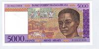 MADAGASIKARA/MADAGASCAR Junge Mann aus Madagaskar. Jeune homme malgache. Serie: B   . 5000 Francs/1000 Ariary (1995) Fast NEU -1