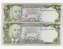 AFGHANISTAN. 2x 10 AFGHANIS. Prince Mohammad Daoud Khan 1er Président . -