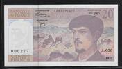 FRANCE 20 FRANCS DEBUSSY. Komponist, compositeur. Alphabet A.050 . NUMMER, NUMÉRO: *000277* -