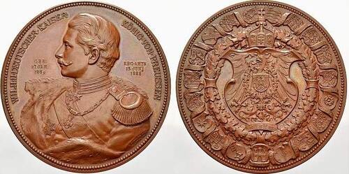 Brandenburg-Preußen Bronzemedaille 1888 Wilhelm II. 1888-1918. Seltenes und attraktives Exemplar. Gu