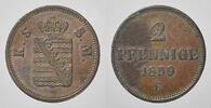 Sachsen-Albertinische Linie Cu 2 Pfennig Johann 1854-1873. -