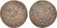 Belgien-Brabant Cu liard des Etats mit Gegenstempel Kreuz und V od Philipp II. 1555-1598. -