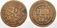 Mecklenburg-Rostock, Stadt Cu 3 Pfennig 1741 R Sehr sch&ouml;n 15,00 EUR  + 15,00 EUR frais d'envoi
