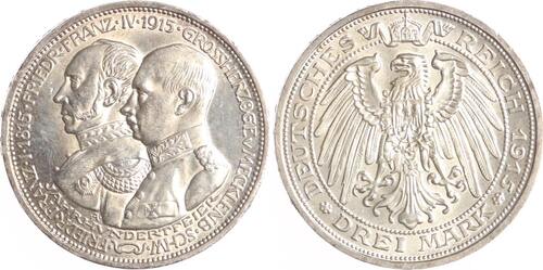 Mecklenburg-Schwerin 3 Mark 1915 A Friedrich Franz IV. 1897-1918. SPL