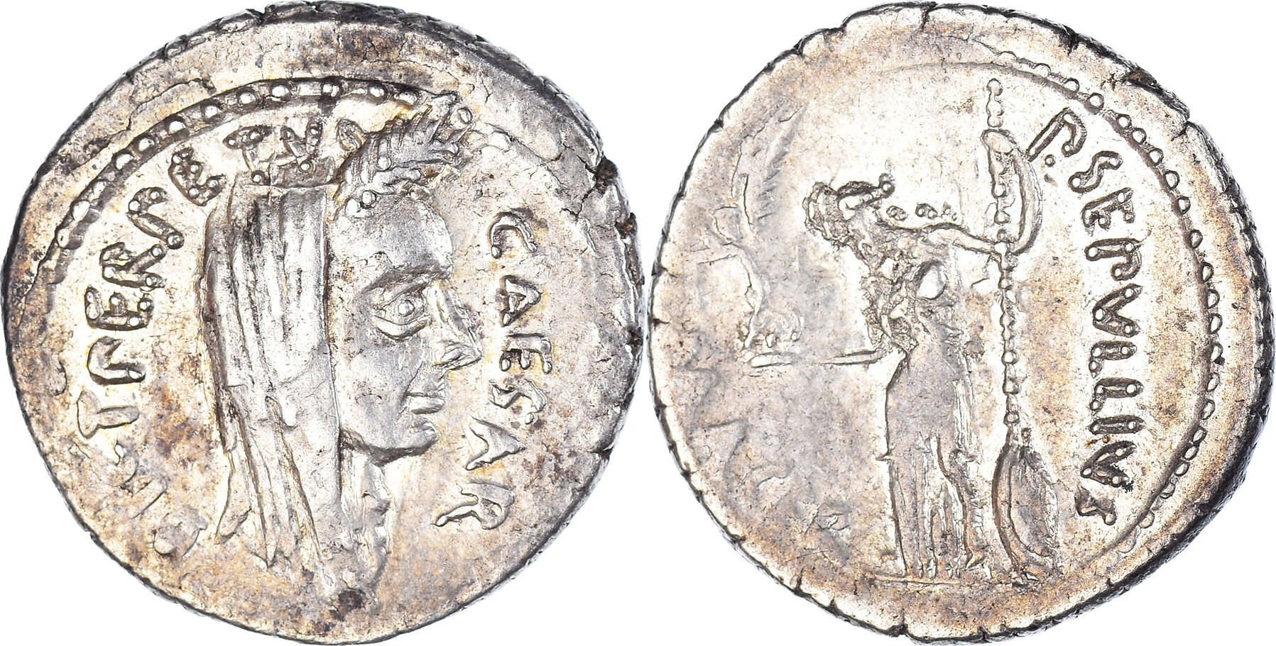 Denier 44 BC Rome Monnaie, Jules César, Rome, Argent, Crawford:480/13 ...