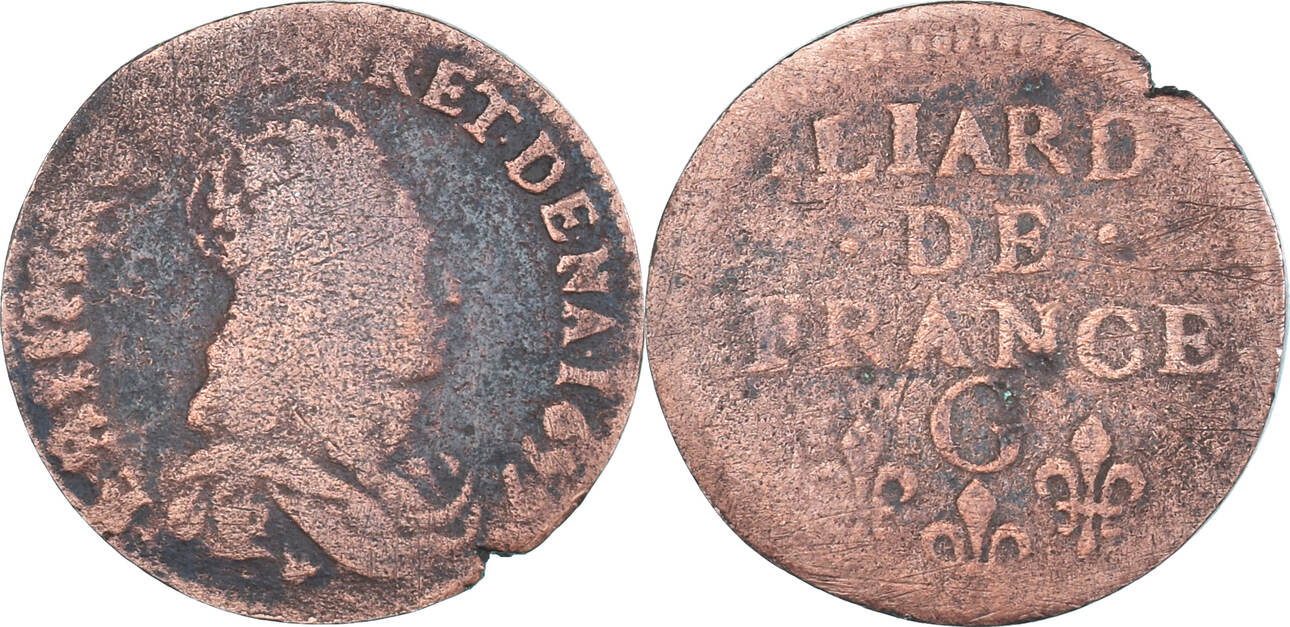 1657 G Monnaie, Louis XIV, Liard de France au buste juvénile, deuxième type  TB