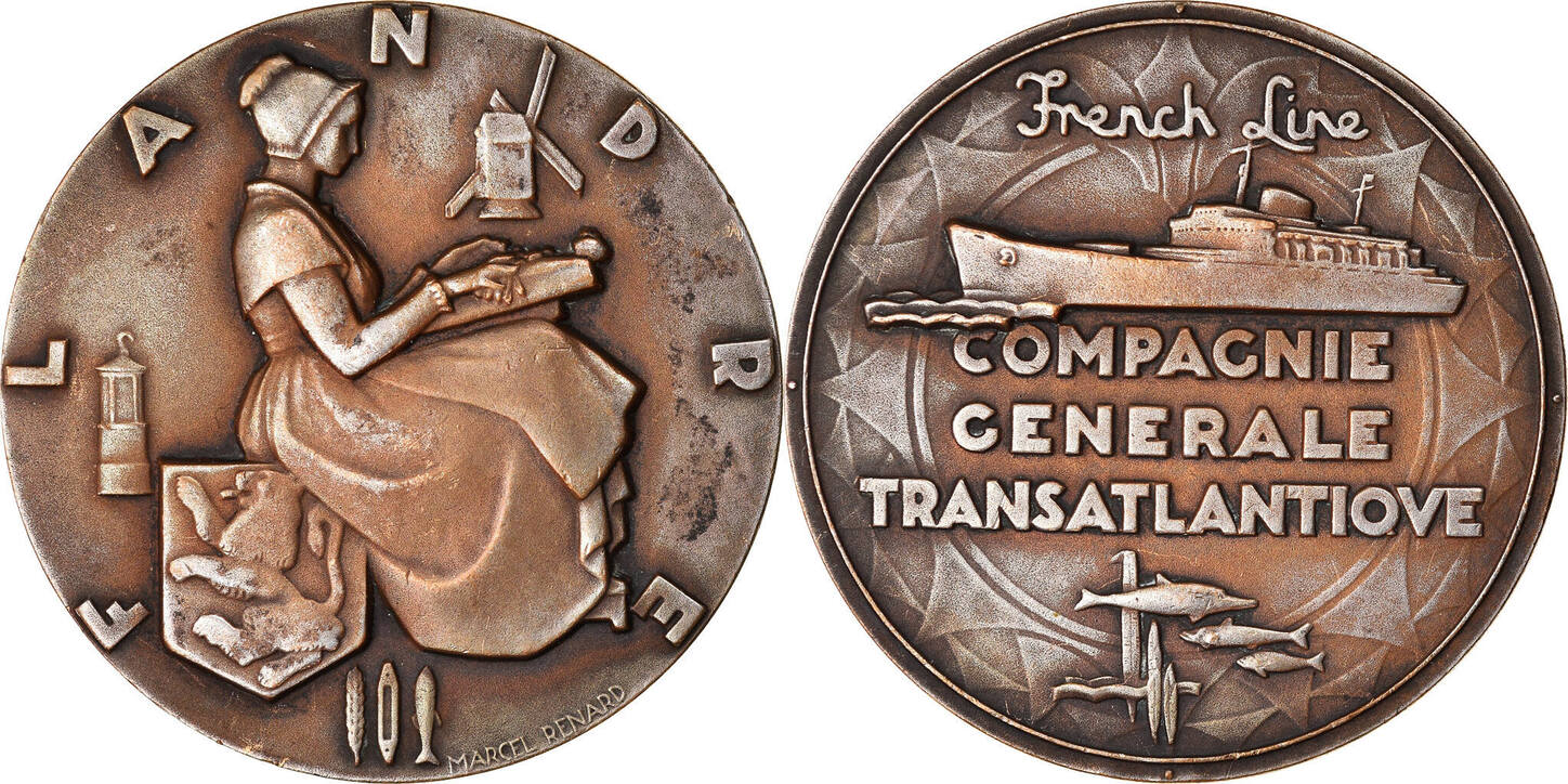 Médaille « Flandre » Compagnie Générale Transatlantique En Bronze - XXème Siècle
