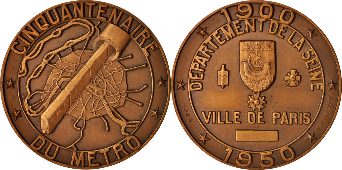 France M daille 1950 Medal Ville De Paris Cinquantenaire Du M tro