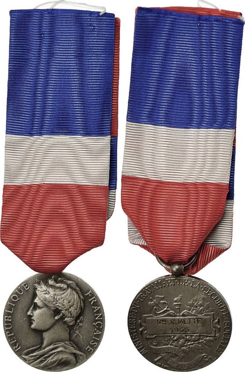 Médaille d'honneur du travail, Ministère du travail et de la sécurité sociale, Vermeil en argent - Collection