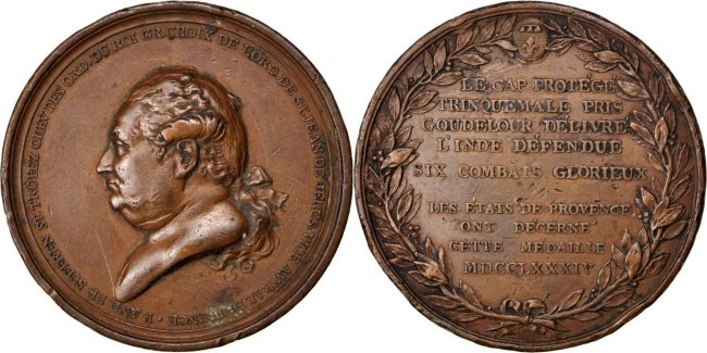 Médaille Louis XVI – Victoire Du Bailly De Suffren, 1784, Bronze, TTB