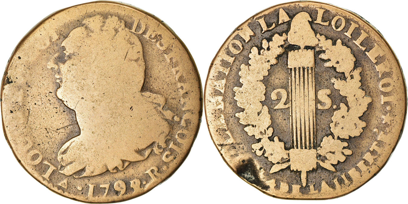 France, Monneron de 5 Sols, 1792, Birmingham, Bronze, | European Coins