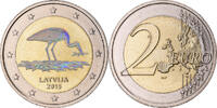 Lettonie 2 Euro Cigogne, Colorisé, Bimétallique -