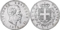 Italie 5 Lire Vittorio Emanuele II, Milan, Argent, KM:8.3 -