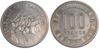 République Centrafricaine 100 Francs Monnaie, Nickel, KM:E4 -