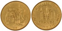 Communauté économique des États de l'Afrique de l' 10 Francs Monnaie, West African States, Laiton, KM:E12 -