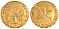 Communauté économique des États de l'Afrique de l' 25 Francs Monnaie, West African States, Aluminum-Bronze, KM:5 -