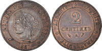France 2 Centimes Monnaie, Cérès, Paris, Bronze, Gadoury:105 -