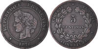 France 5 Centimes Monnaie, Cérès, Bordeaux, Bronze, Gadoury:157a -