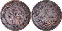 France 5 Centimes Monnaie, Cérès, Paris, Bronze, Gadoury:157a -