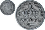 France 20 Centimes Monnaie, Napoleon III, Paris, Argent -