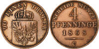 Etats allemands 4 Pfennig PRUSSIA, Wilhelm I, Cleves, Cuivre -