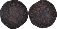France Double Tournois Monnaie, Henri III, Rouen, Cuivre -