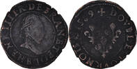 France Double Tournois Monnaie, Henri III, Rouen, Cuivre -