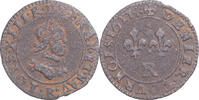 France Denier Tournois Monnaie, Louis XIII, Villeneuve-lès-Avignon -