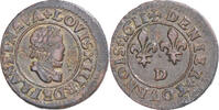 France Denier Tournois Monnaie, Louis XIII, Lyon, Cuivre, CGKL:360 -