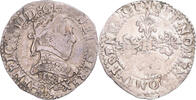 France 1/2 Franc au col plat Monnaie, Henri III, Bordeaux, Argent -