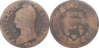 France 5 Centimes Monnaie, Dupré, Lille, Cuivre, Gadoury:126a -