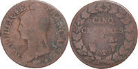France 5 Centimes Monnaie, Dupré, Lille, Cuivre, Gadoury:126a -