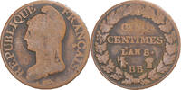 France 5 Centimes Monnaie, Dupré, Strasbourg, Cuivre, Gadoury:126a -