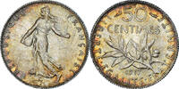 France 50 Centimes Monnaie, Semeuse, Paris, Argent, KM:854 -