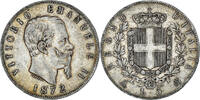 Italie 5 Lire Monnaie, Vittorio Emanuele II, Milan, Argent, KM:8.3 -