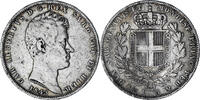 États italiens 5 Lire SARDINIA, Carlo Alberto, Genoa, Argent -