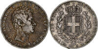 États italiens 5 Lire SARDINIA, Carlo Alberto, Genoa, Argent -
