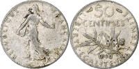 France 50 Centimes Monnaie, Semeuse, Paris, Argent, KM:854 -