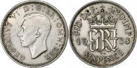 Grande-Bretagne 6 Pence Monnaie, George VI, Argent, KM:852 -