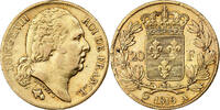 France 20 Francs Louis XVIII, Paris, Or, Gadoury:1028, KM:712.1 -