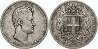 États italiens 5 Lire Monnaie, SARDINIA, Carlo Alberto, Genoa -