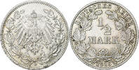 Empire allemand 1/2 Mark Munich, Argent, KM:17 -